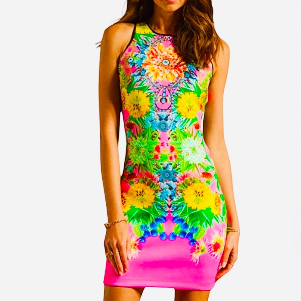 CLOVER CANYON | "Turquoise Valley" Neoprene Dress Cactus Flowers Print
